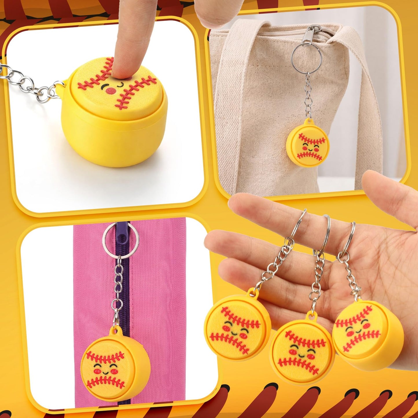 Kenning 12 Pcs Softball Clicker Fidget Keychain Bulk 3D Printed Clicker Fidget Toys Stress Relief Softball Party Faovrs Senior Night Gifts for Team Birthday Goodie Bag Stuffers Sport Lover Gifts