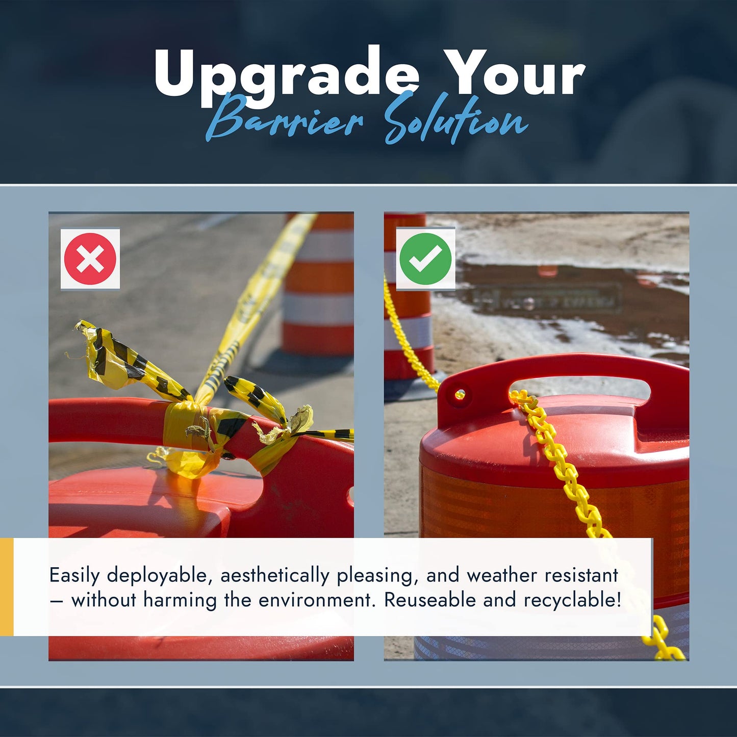 Mr. Chain Plastic Barrier Chain, Yellow, 1.5-Inch Link Diameter, 500-Foot Length (30002-500)
