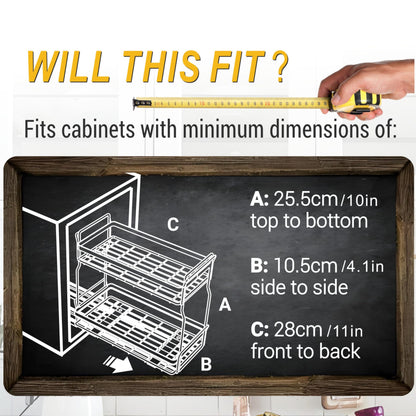 WOAHKIT 2 Pack Pull Out Spice Rack Organizer for Inside Kitchen Cabinets, Heavy Duty Slide Out Seasoning Kitchen Organizer, 2 Tier Vertical Sliding Seasoning Organizer, 10.5" D x 5.1" W x 9.6" H
