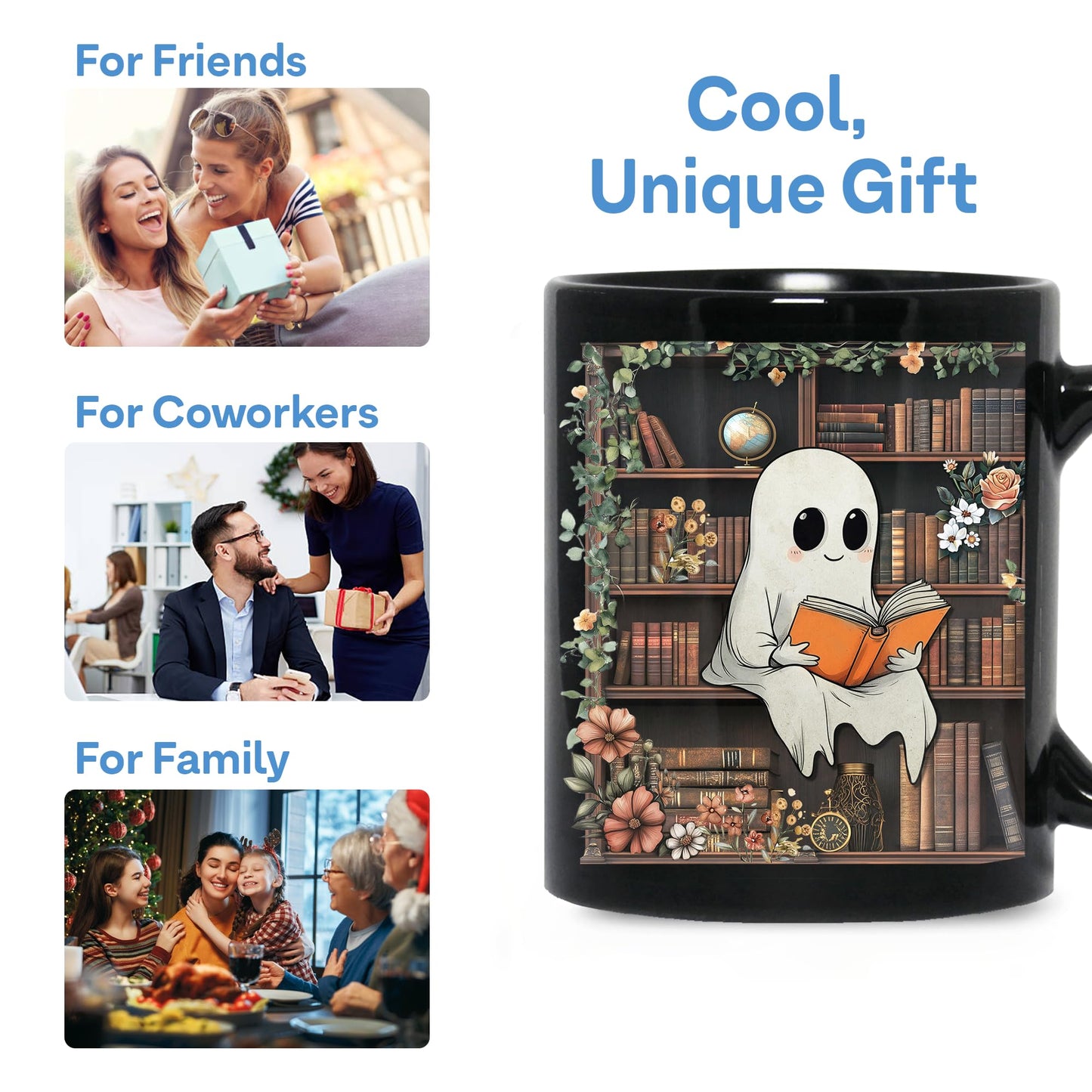 Hyturtle Cute Ghost Reading Mug Gifts on Birthday Halloween for Book Lovers