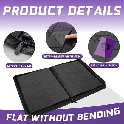9 Pocket Card Binder,360 Pockets Trading Card Holder Book, Premium PU Cover Zip Folder Binder,Side Loading Carrying Case Binder Album for TCG,MTG,Sports Cards,Game Cards (Purple)