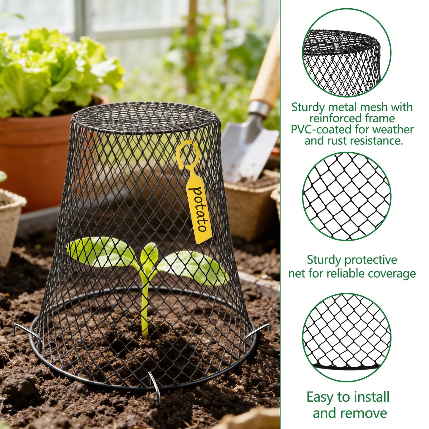 Cyrico 12 Pcs Plant Protectors from Animals, Chicken Wire Cloche Kit with Stakes and Labels, Metal Mesh Garden Cloches Keeps Out Rabbits, Squirrels and Birds for Seedlings Vegetables Flowers Outdoor
