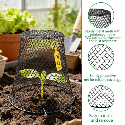 Cyrico 12 Pcs Plant Protectors from Animals, Chicken Wire Cloche Kit with Stakes and Labels, Metal Mesh Garden Cloches Keeps Out Rabbits, Squirrels and Birds for Seedlings Vegetables Flowers Outdoor