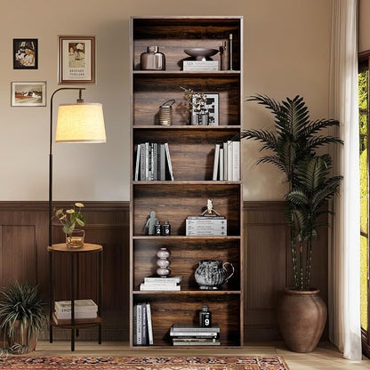 GRUSIGN 71" Tall 6-Tier Bookshelf, Large Open Display Bookcase with Ample Storage, Floor Standing Book Shelf for Living Room, Home Office, Bed Room, Brown