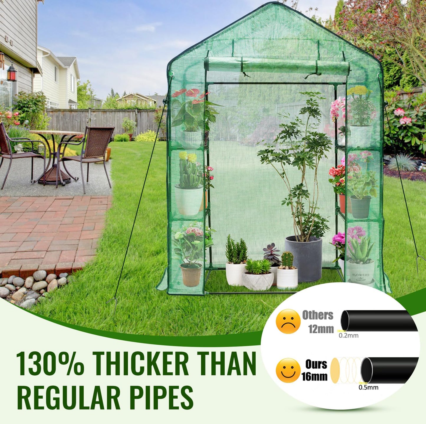 Greengro Greenhouse, 28 x 57 x 76'' Greenhouses for Outdoors, Small Plant Green House with Screen Windows, 3 Tiers 4 Shelves, Durable PE Cover, Plastic Portable Walk in Greenhouses for Outside Indoor