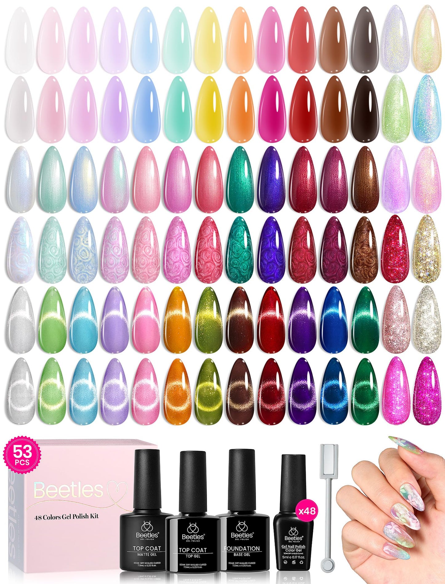 Beetles Fall Gel Nail Kit, Mystic Wonderland Gel Polish Set, 36 Colors Burgundy Brown Orange Red Polish Kit with Base Coat Glossy Matte & Glitter Top Coat Soak Off UV Led Nails Gifts for Women