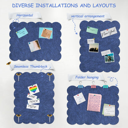 Felt Bulletin Board 36" x 24" Cork Board Alternative,Decorative Felt Pin Board Foldable Cork Boards for Walls Self-Adhesive Cork Board for Home Office Classroom Pin Board (Dark Blue)