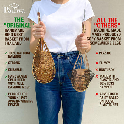 PANWA Handmade 100% Thai Bamboo Hanging Orchid Basket – 4 Inch Set of 3 for Mom & Spring Seasonal Decoration