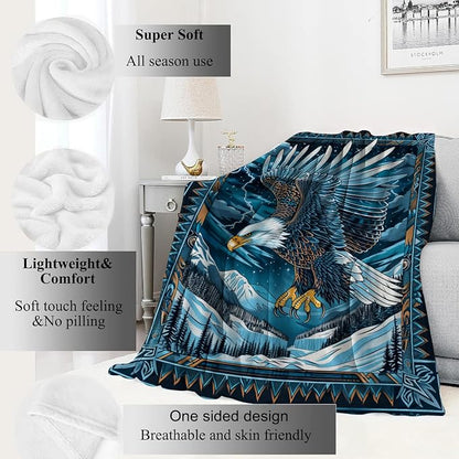 Blue Eagle Blanket,Mountain Nature Southwestern Throw Blankets,Gifts for Kids Adults & Wildlife Loves,Lightweight Soft Fleece,for Sofa Couch Bed Room Travel,Birthday Decor,50x60in