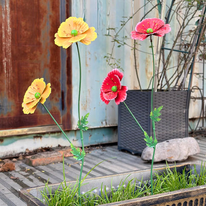 WKHOMEDECO Metal Flowers for Outside, 30" Tall 2-Pack Decorative Garden Stakes - 3D Double-Layer Iron Flowers, Metal Flowers Outdoor Decor for Garden Yard & Patio
