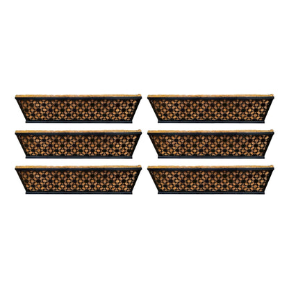 LaLaGreen Bundle - 6 Pack, 24 Inch Black Metal Rectangular Flower Pot Wall Planters with Coco Liner, Window Box Planter for Outdoor Plants, Modern Stylish Horse Trough Railing Balcony Patio Fence Deck