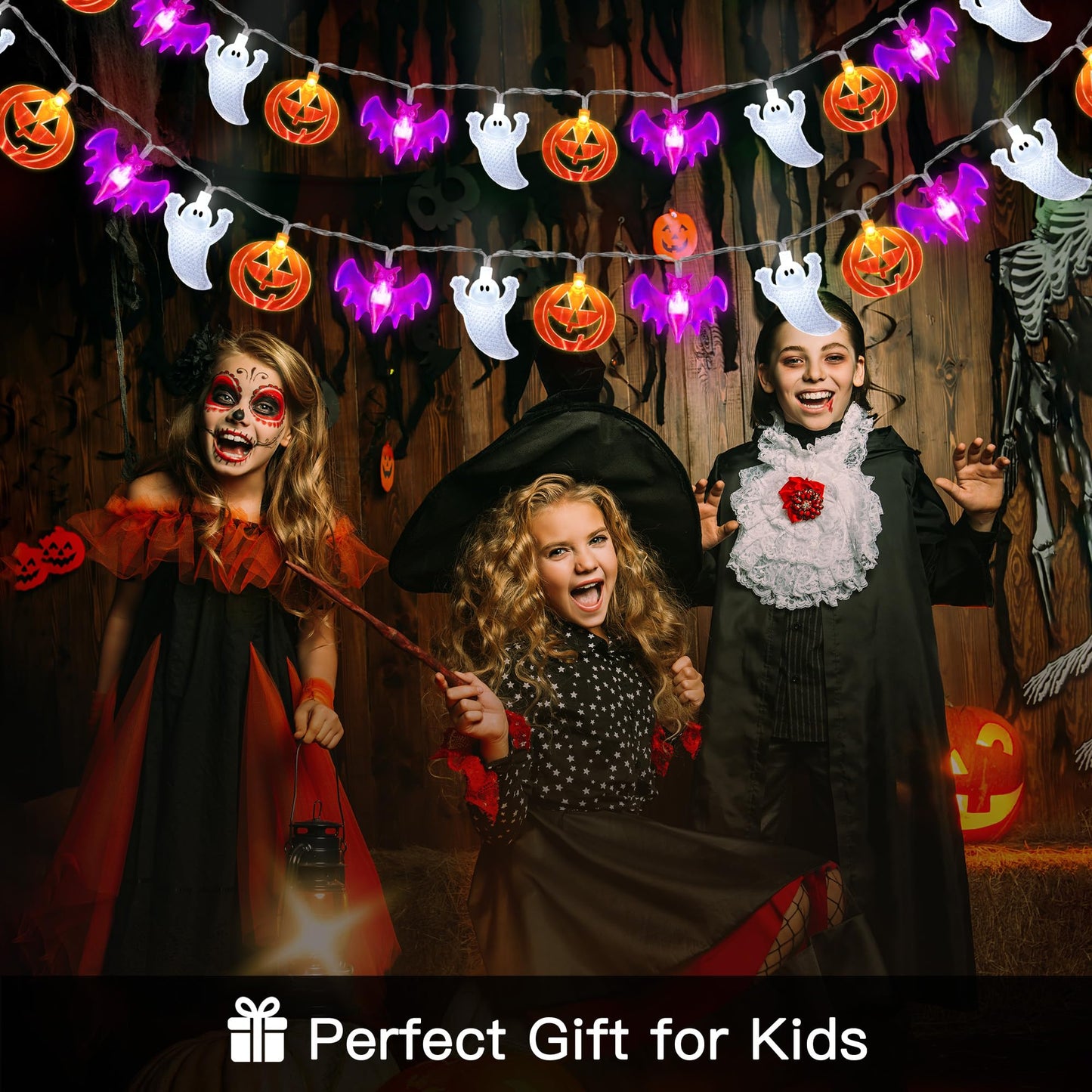 2 Pack Halloween Lights Indoor Outdoor Decorations Total 40FT 60 LED Pumpkin Bat Ghost Halloween String Lights Battery Operated, 8 Modes Waterproof Spooky Fairy Lights Home Yard Window Outside Decor