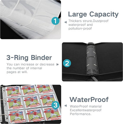 Trading Card Binder with Sleeves 9 Pocket Premium 720 Double Sided Pocket PU Card Collection Binder, Collectible Albums Card Folder for MTG, TCG, Sports Cards