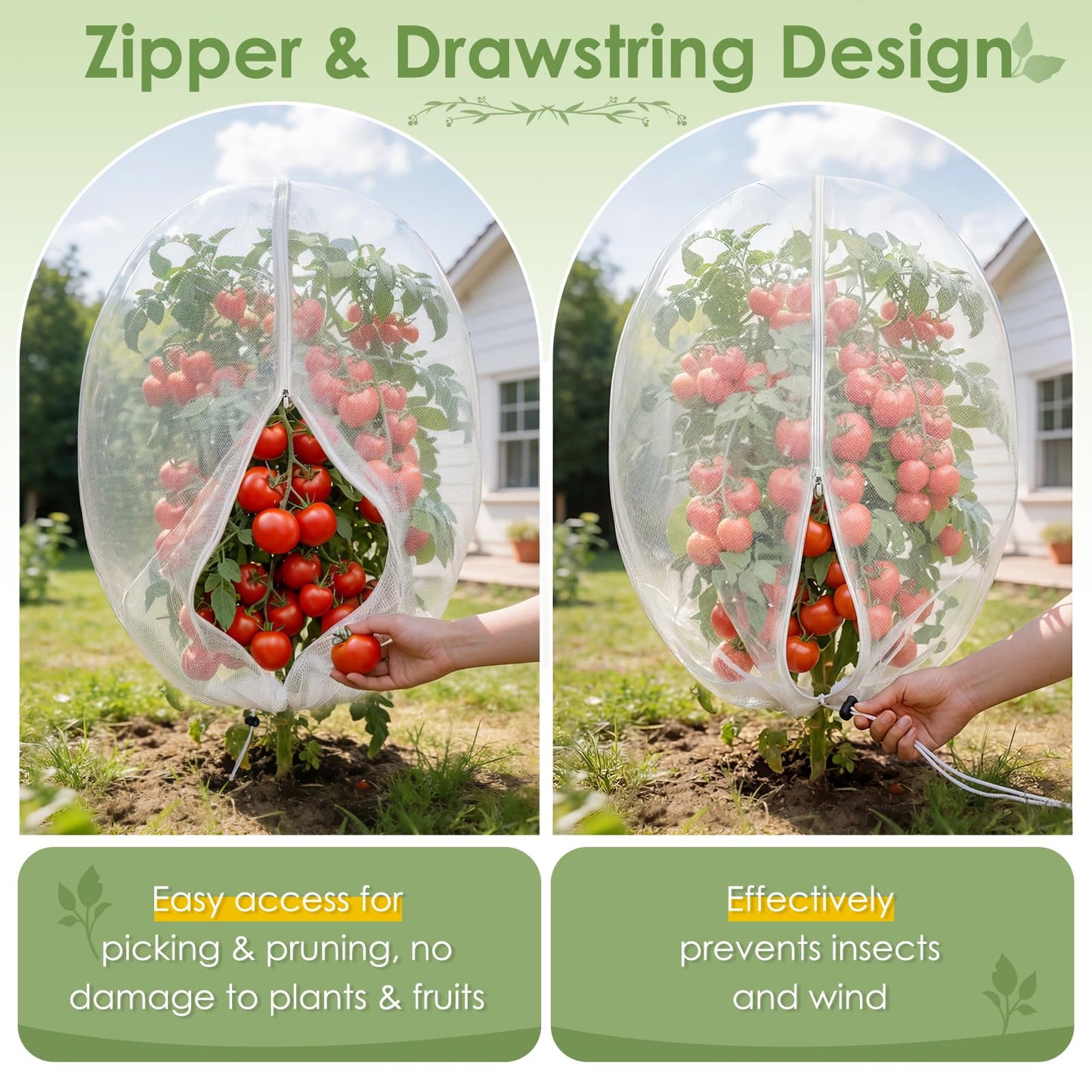 4PCS Insect Bird Barrier Mesh with Zipper Drawstring, Blueberry Bush Netting Cover Insect Bird Netting Tomato Protective Cover Garden Mesh Netting for Vegetables, Fruits, Trees, 3.94Ft x 4.92Ft