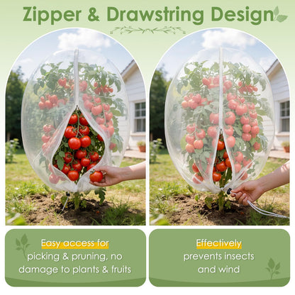 4PCS Insect Bird Barrier Mesh with Zipper Drawstring, Blueberry Bush Netting Cover Insect Bird Netting Tomato Protective Cover Garden Mesh Netting for Vegetables, Fruits, Trees, 3.94Ft x 4.92Ft