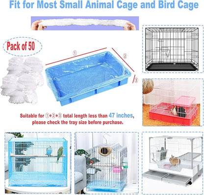 50 Pcs Disposable Rabbit Cage Liner, 26'' X 18'' Plastic Guinea Pig Cage Liners Bag Elastic Small Animal Toilet Film, Clear Crate Tray Covers for Bunnies Ferret Hamster