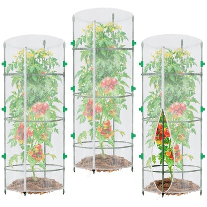 3 PCS Garden Netting for Round Plant Cage, 55" x 15" Tomato Cage Plant Cover Bird Netting Insect Barrier Mesh with Zipper, Tomato Trellis Garden Protection Net Cover for Climbing Plants Vegetables