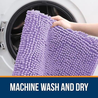 OLANLY Bathroom Rugs 30x18, Extra Soft Absorbent Chenille Bath Rugs, Rubber Backing Quick Dry, Machine Washable Bath Mats for Bathroom Floor, Tub and Shower, Home Decor Accessories, Lavender
