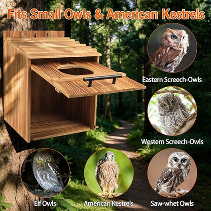 Large Owl House for Outdoors, 17" x 12.5" x 12.5" Premiun Wooden Owl Boxes for Outside, Bird Nesting Box - Habitats for Barn, Screech, Boreal, Saw - Whet & Elf Owls