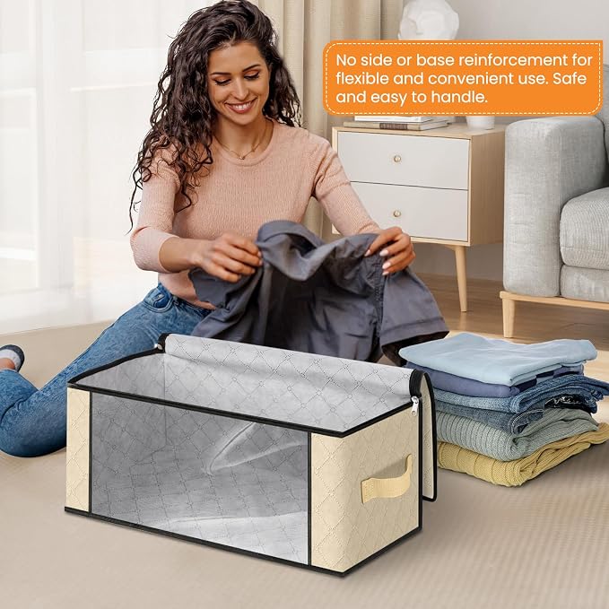 Fab totes 35L Closet Organizers and Storage, Foldable Under Bed Storage Containers, Storage bags for Organizing Bedroom, Closet, Clothing,Organization with Handle (8 Pack,Beige)
