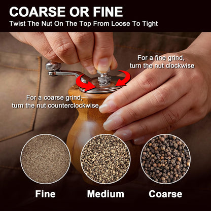 Pepper Grinder with Crank Handle, Adjustable Refillable Spice Mill
