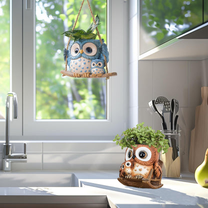 Saysmile Unique Owl Plant Pots Indoor, Cute Small Succulent Pots with Drainage Hole, Rocking Chair Planters for Outdoor Indoor Plants, Resin Flower Pot for String of Pearls, Gift Ideas for Mother