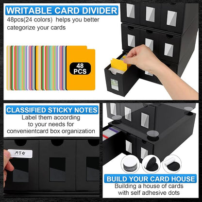 Trading Card Storage Box, 18000+ Cards Deck Box for MTG Commander, Trading Cards Organizer with 48 Card Dividers, Labels & Tapes, Visible Card Deck Boxes for MTG TCG PTCG Sport Cards