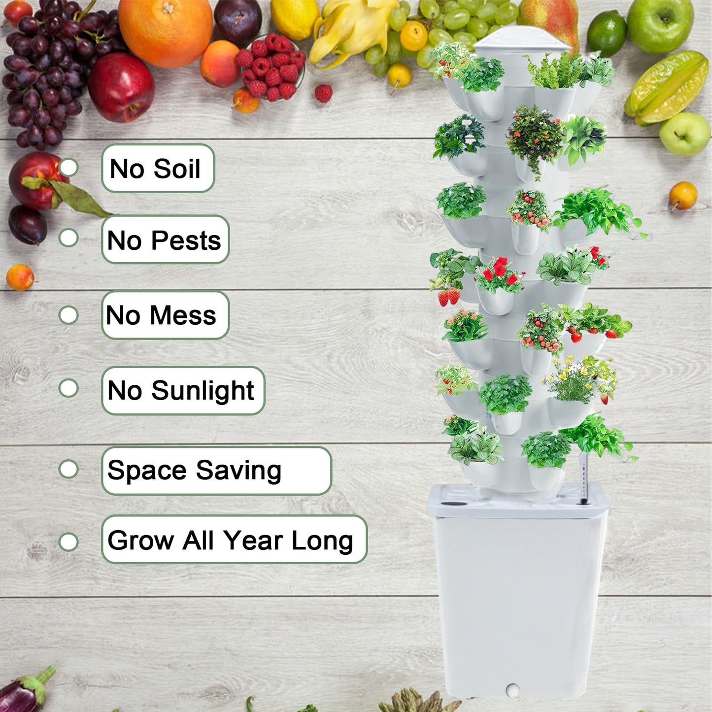JPWDDWYT Hydroponics Tower Indoor Growing System Vertical Garden Planter Indoor Smart Garden Kit with Pump and Movable Water Tank Vegetable Plant Gift for Gardening Lover 35-Plants(White)
