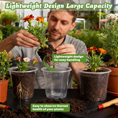 CXIIPOL 12 Pack 4/6/8/10 Inch Clear Nursery Pots for Plants, Large Size Clear Plant Pots with Drainage Holes, Plastic Nursery Pots for Indoor and Outdoor Planting Vegetables, Orchids, Aloe