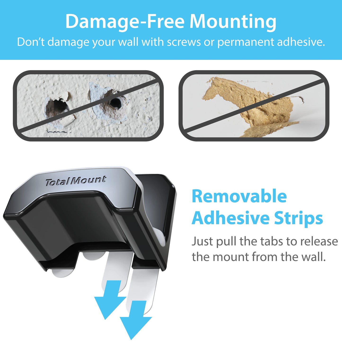 TotalMount Gaming Headset Hanger – Includes Removable Adhesive Strips for Easy, Damage-Free Wall, Desk, or PC Mounting (Black Headphone Hook with Premium Silicone Cradle – One Pack)