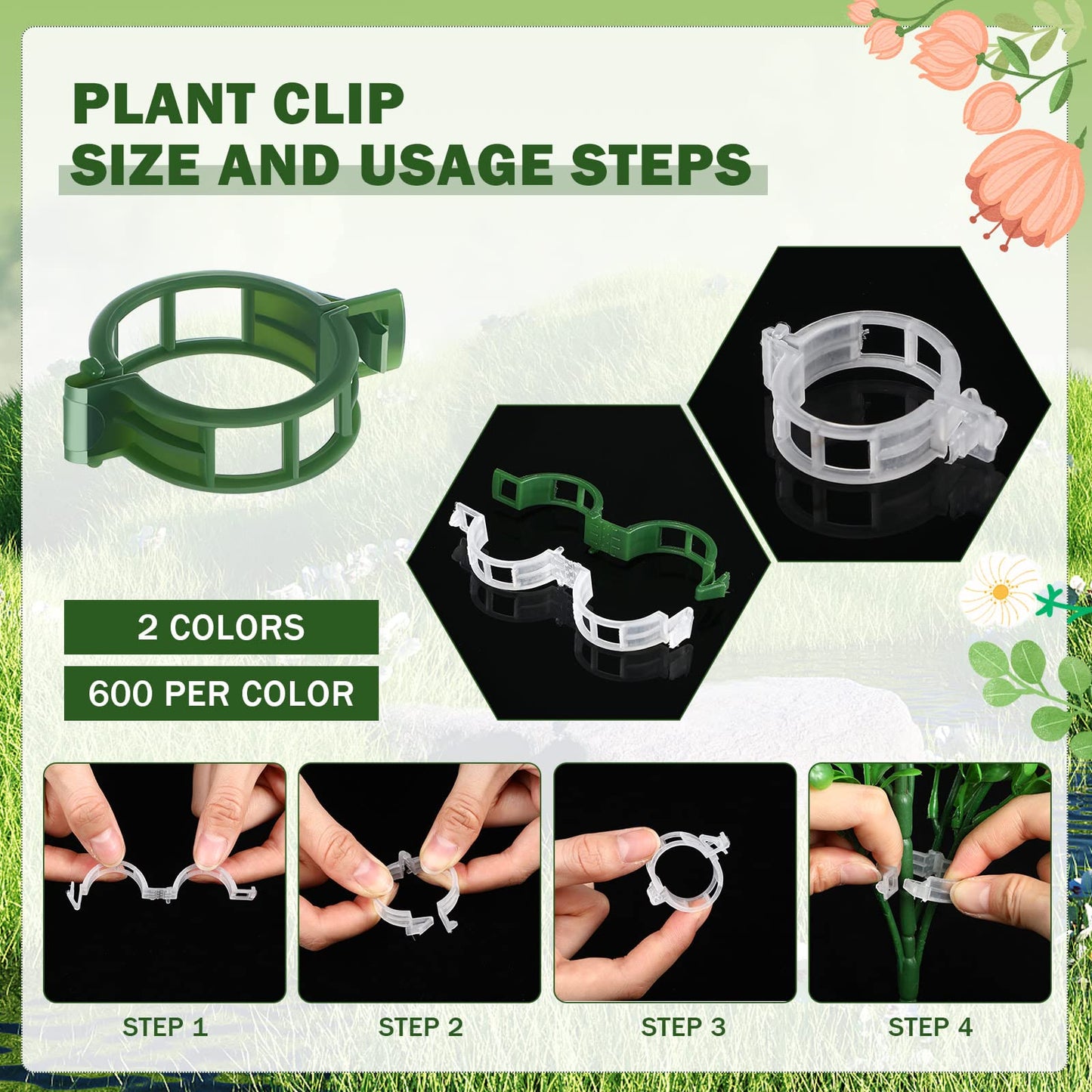 Vesici 1200 Pcs Plant Support Clips Tomato Vine Clips Grape Vine Garden Clips for Climbing Trellis Flower Crop Orchid Vegetable to Grow Upright and Make Healthier, Green and White