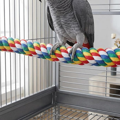 iplusmile 44 Inch Bird Perch, Cotton Rope Bird Toy for Large Parrots, African Greys, Cockatiels, Bendable Climbing Rope Perches for Cage Toy, 1.18" Extra Thick
