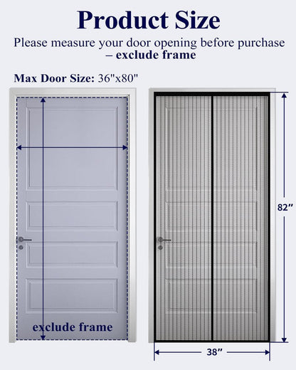Kitsure Magnetic Screen Door - 38.0'' x 82.0'' Retractable Screen Door Mesh for Entry Door or Sliding Door, Pet & Kid Friendly, Hands-Free Closure Keeps Bugs Out & Lets Breeze in, Stripe Black