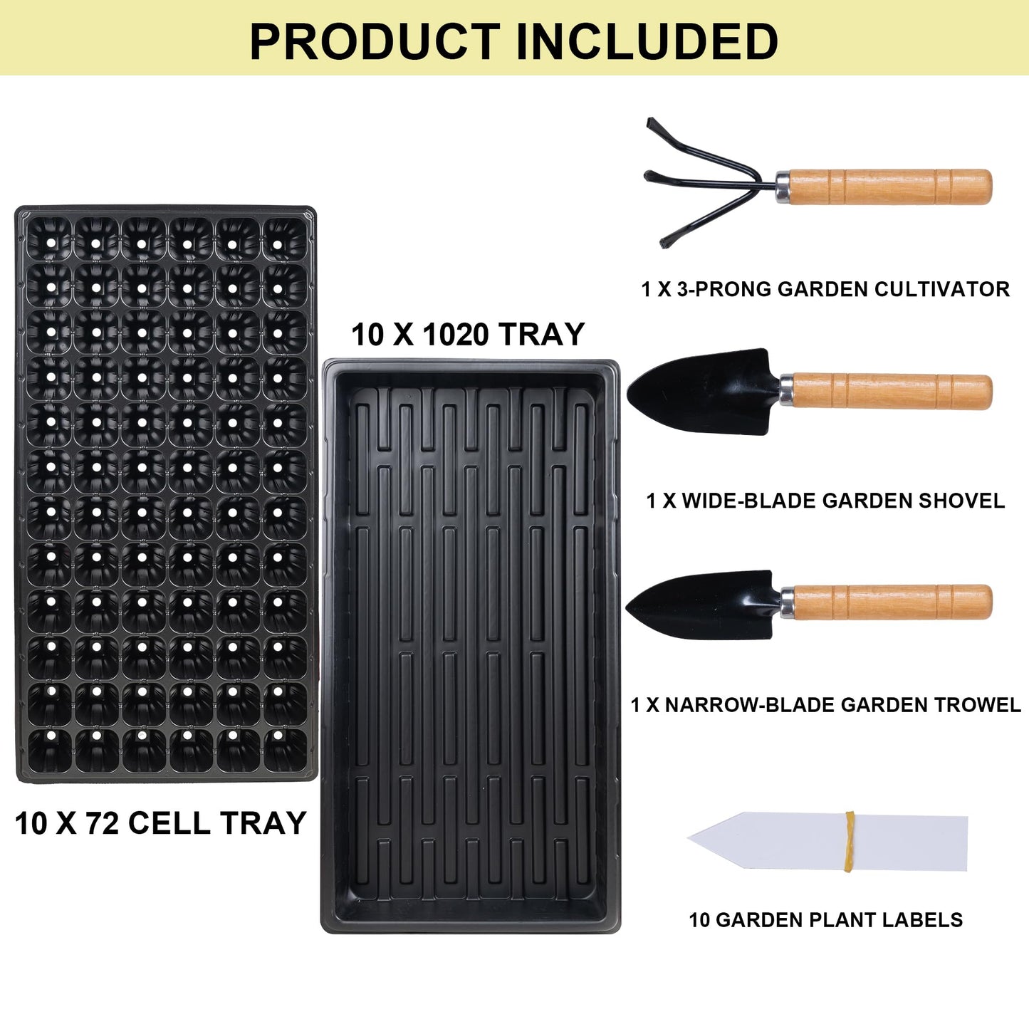 Hourleey 20 Pack Trays Include 10 Pack 1020 Seed Starter Trays and 10 Pack 72 Cell Plug Trays, Thick Durable Plastic Plant Nursery Tray, Propagation Tray for Seedlings Microgreens Fodder Plant