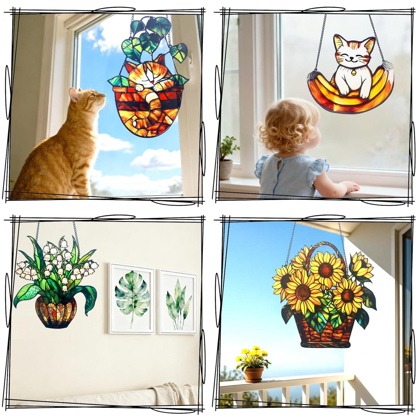 Acrylic Hanging Potted Plant for Window Doors Home Decoration，Sun Catchers for Windows Hanging，Valentine's Day Mother's Day Birthday Gifts(TYU728)