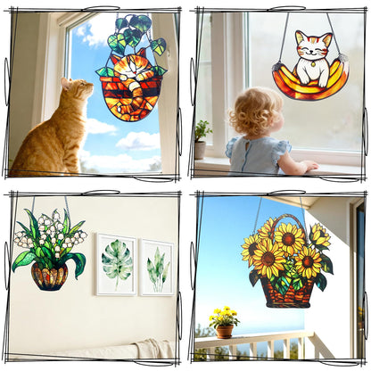 Acrylic Hanging Potted Plant for Window Doors Home Decoration，Sun Catchers for Windows Hanging，Valentine's Day Mother's Day Birthday Gifts(TYU728)