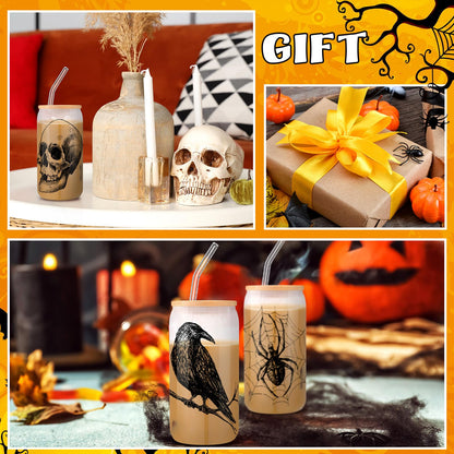 SiliFine 3 Pcs Gothic Christmas Spooky Drinking Party Glasses 16 Oz Goth Spider Web Skull Crow Iced Coffee Cups With Lid Straws Christmas Birthday White Elephant Gifts For Girls Friends
