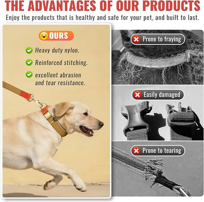 Nylon Dog Leash and Collar Set with Metal Quick Release Buckle, Adjustable, Durable High-Density Fabric, Breathable, Soft and Comfortable, No Pull for Walking and Training, Khaki, XL (16.9"-26")