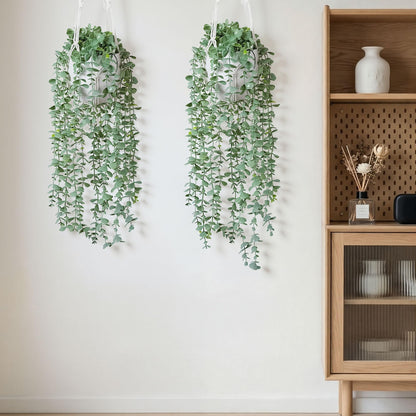 DREAMLOOM 2 Packs Fake Hanging Plants with Pots, Artificial Eucalyptus Hanging Plants with Macrame Hanger for Indoor Decor, Fake Hanging Vines Faux Greenery for Home Kitchen Office