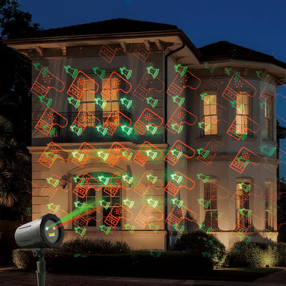 2-Pack Christmas Projector Lights Outdoor Laser Projection with Remote & Bonus Timer – 8 Festive Red & Green Patterns, IP65 Waterproof Xmas Laser Light for Lawn, Garden, Yard & Patio Decorations