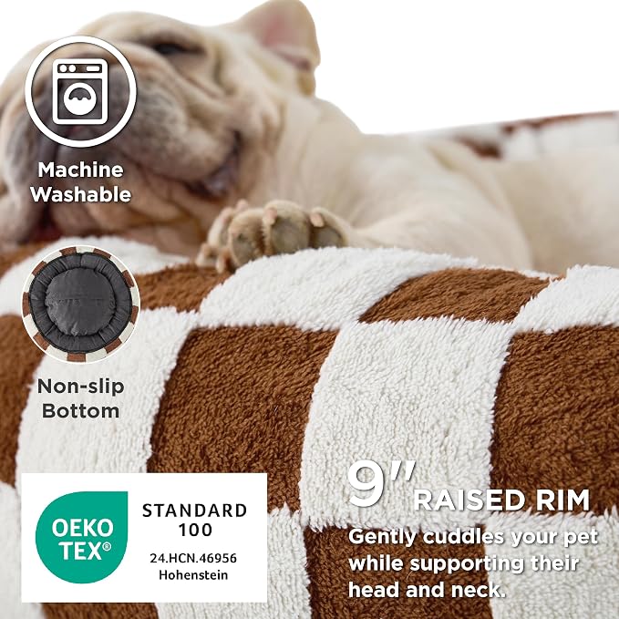 LE SURE Shown on TV Donut Dog Bed Extra Large Size Dog - Round Pet Beds for Calming Puppy with Washable Cover, Orthopedic Modern Beds with Jacquard Shaggy Plush & Anti Slip Bottom, 42 Inch，Brown
