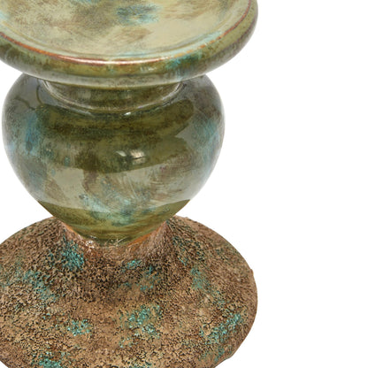 Creative Co-Op 2-Tone Sculptural Terracotta Pillar Candle Holder, Distressed Green