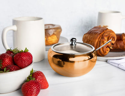KooK Sugar Bowl, Sugar Bowl with Lid and Spoon, Sugar Container with Lid, for Salt, Coffee, Holds 2 Cups, Dishwasher Safe, Copper, 16 Oz