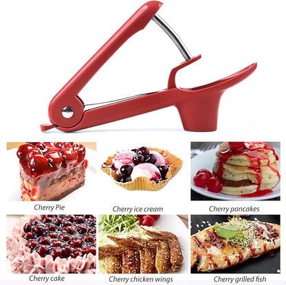 Cherry Pitter, Brighoot Stainless Steel Cherry Pitter Tool Cherries Corer with Lock Design for Making Cherry Jam, Remove Cherry Seed with Space/Safe/Quick (Red)