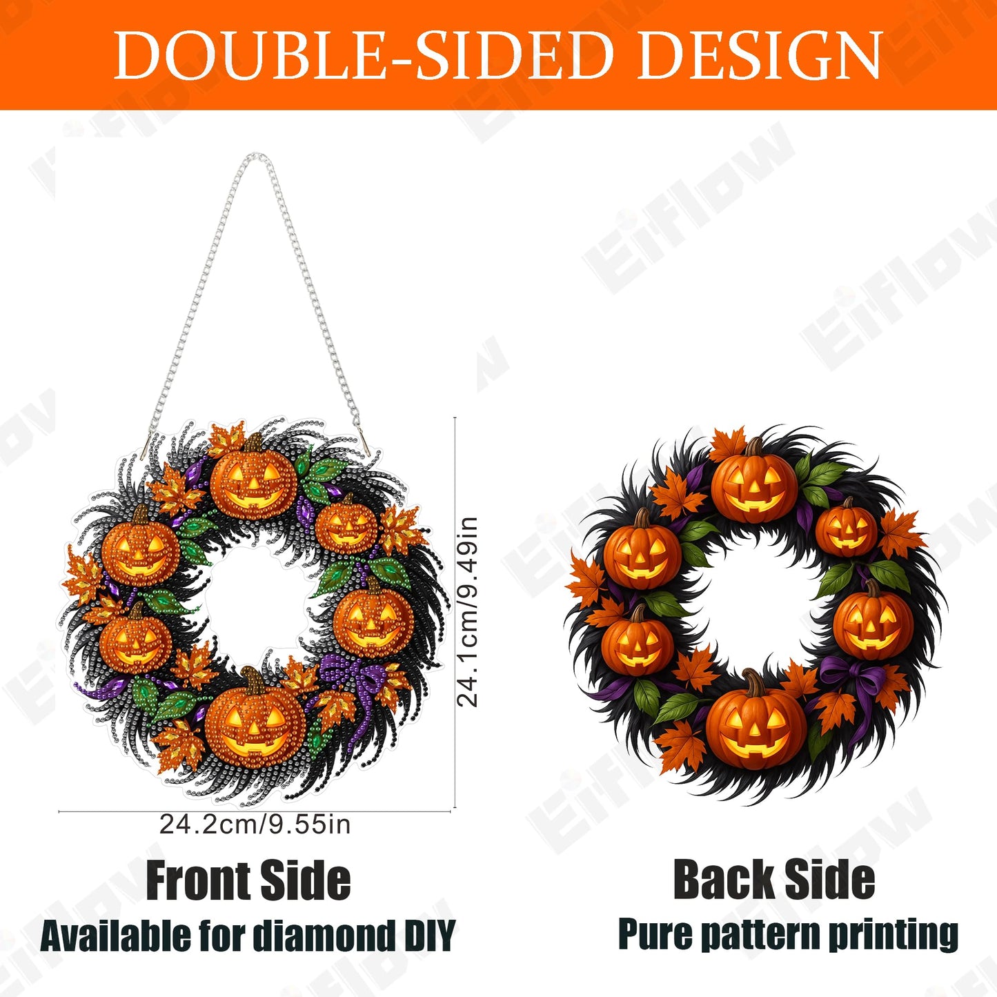 Eiflow Halloween Diamond Art Hanging Kit for Adults Wreath, DIY Diamonds Painting Door Hanger Board Kit, Special Crystal Diamond Art Painting Pendant Ornament