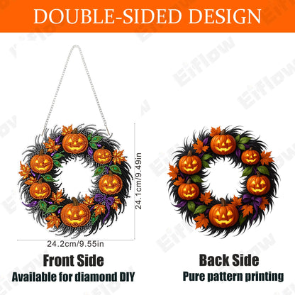 Eiflow Halloween Diamond Art Hanging Kit for Adults Wreath, DIY Diamonds Painting Door Hanger Board Kit, Special Crystal Diamond Art Painting Pendant Ornament