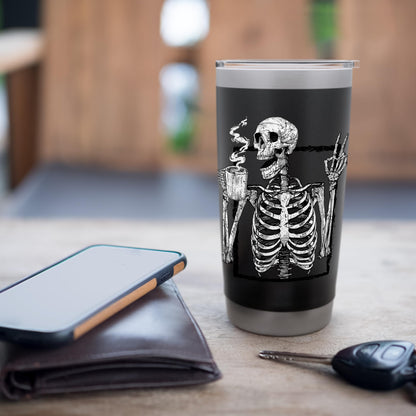 Skeleton Drinking Coffee Gothic Peace Sign Halloween Grunge Stainless Steel Insulated Tumbler
