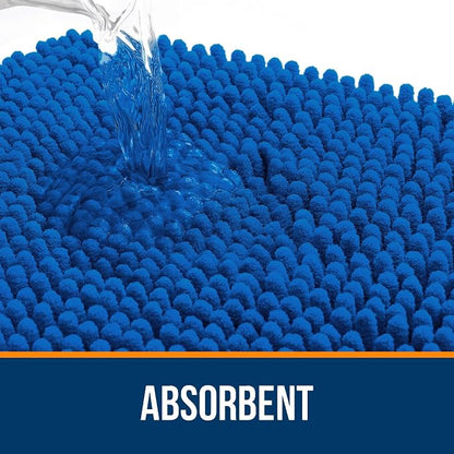 OLANLY Bathroom Rugs 30x18, Extra Soft Absorbent Chenille Bath Rugs, Rubber Backing Quick Dry, Machine Washable Bath Mats for Bathroom Floor, Tub and Shower, Home Decor Accessories, Deep Navy Blue