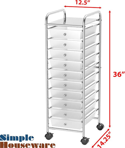 Simple Houseware Utility Cart with 10 Drawers Rolling Storage Art Craft Organizer, Chrome