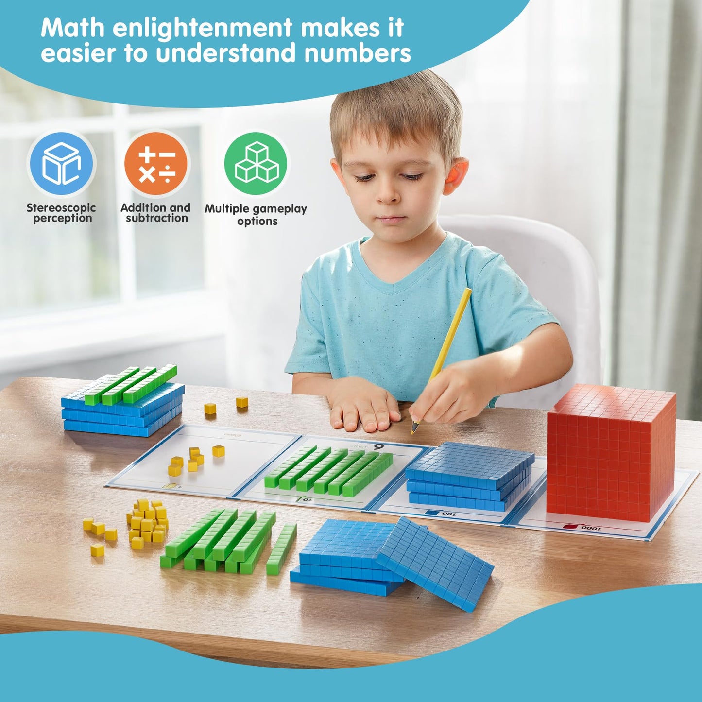 stochastic box Set of 2 Base Ten Blocks Plastic 306 pcs Place Value Blocks Math Manipulatives Kindergarten Counting Cubes for Kids Math Early Counting Math Toy for 1st Grade